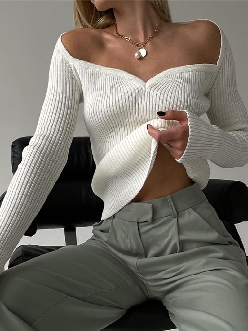 2025 Quadratischer Kragen Langarm-Basis für Frauen, einfarbig, eine Schulter hohe Taille, sexy und enges Design, mit einem strukturierten_voghion.com