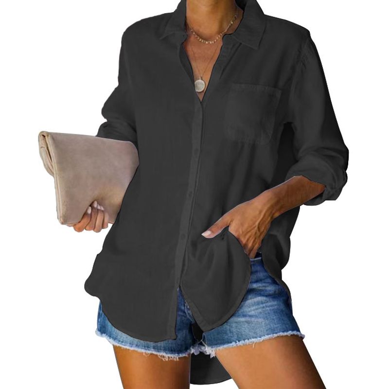 Women's Clothing Solid Color Plus Size Casual Loose Breasted Shirt Women's Clothing_voghion.com