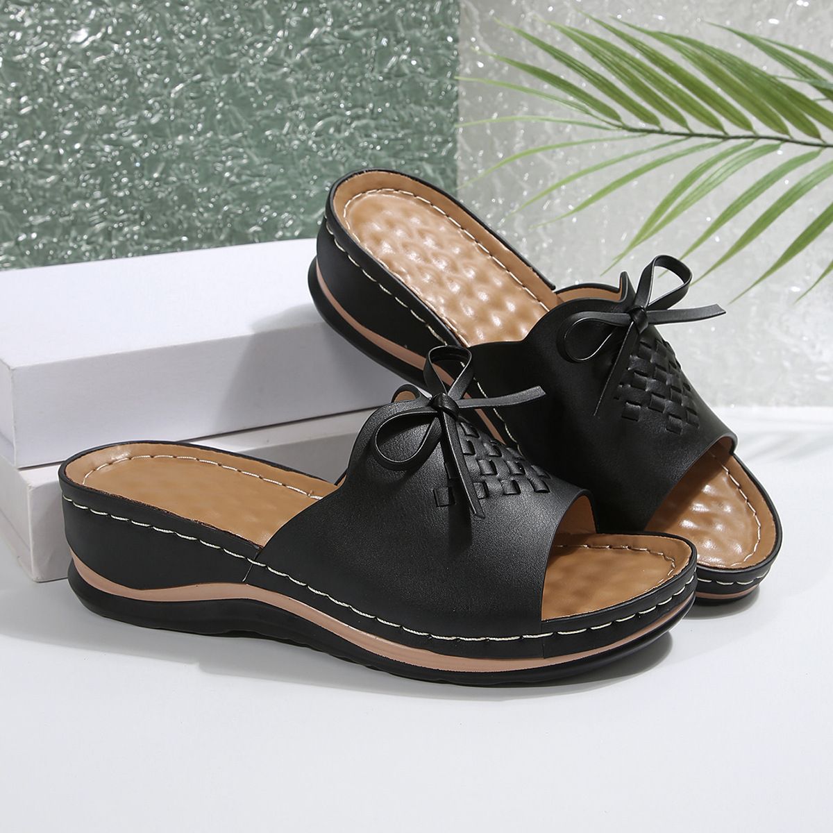 Women's Shoes Round Toe Sandals For Women With Stitching Wedge Heels And Bowknot Comfortable Large Size Sandals_voghion.com