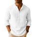 Herren-Leinenhemd mit Stehkragen – Atmungsaktives und leichtes Langarm-Henley-Shirt, Relaxed Fit (Weiß/Grau/Schwarz/Azurblau/Khaki, S-XXL)_voghion.com