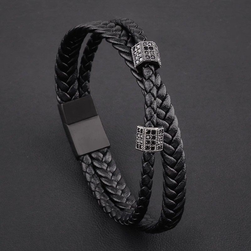 Braided Leather Bracelet For Men With Magnetic Clasp, Simple Design, High-End Feel, Unique Trendy Accessory, High_voghion.com