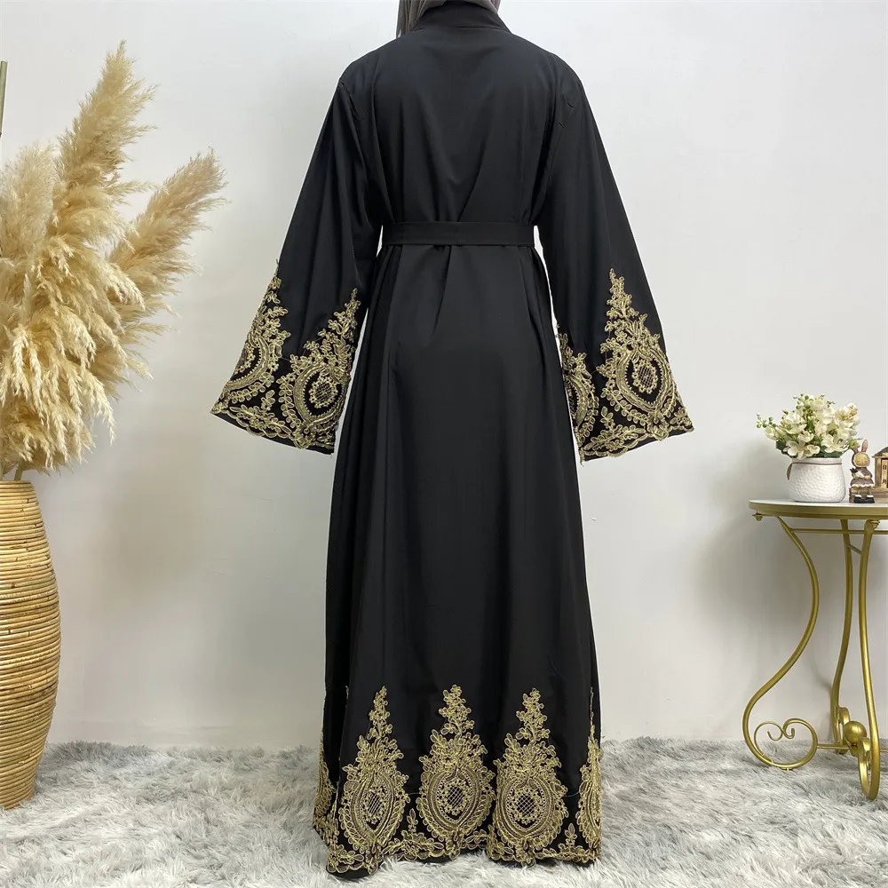 Women's Clothing lace stitching fashion slim cardigan robe Dubai Abaya_voghion.com