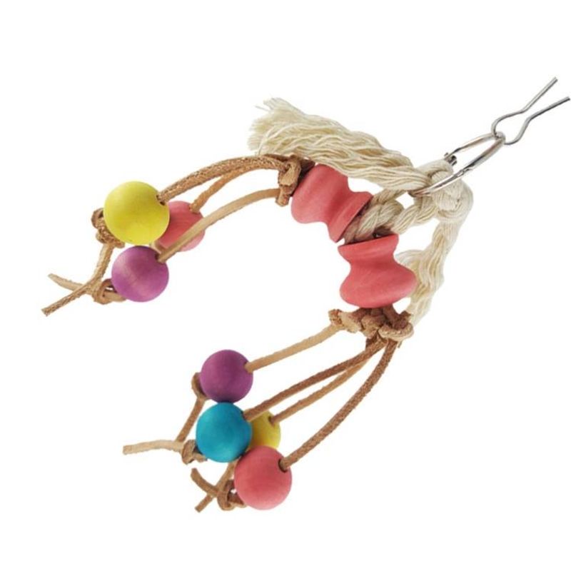 Creative Leather Rope Wooden Bead Parrot Bird Bite Toy_voghion.com