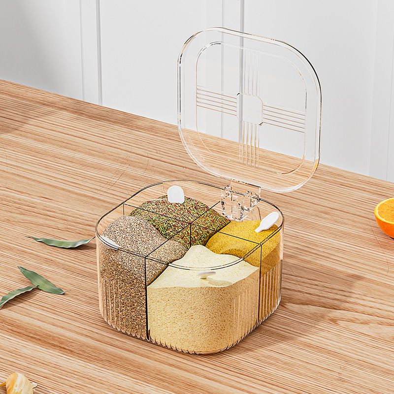 Caja de condimentos para el hogar, jardín, cocina, hogar, con tapa, juego de una pieza, tarro de condimentos acrílico de cuatro rejillas, botella de condimentos, tarro, sal, almacenamiento de glutamato monosódico_voghion.com
