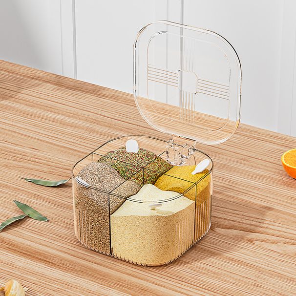 Caja de condimentos para el hogar, jardín, cocina, hogar, con tapa, juego de una pieza, tarro de condimentos acrílico de cuatro rejillas, botella de condimentos, tarro, sal, almacenamiento de glutamato monosódico_voghion.com