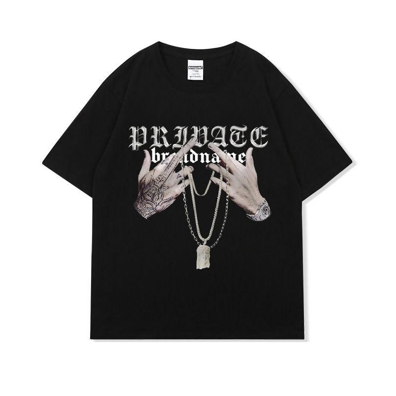 T-shirt da uomo in puro cotone lavato, vecchia maglietta hip hop americana, mezza manica, oversize, top e fondo, marchio di moda_voghion.com