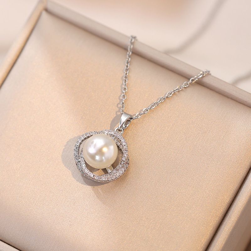 for Women Titanium Steel Zircon Pearl Surround Niche Design Fashion Simple Elegant Clavicle Chain Necklace_voghion.com