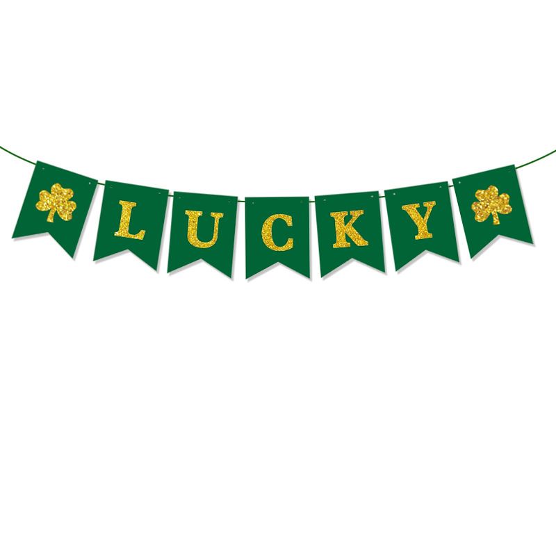 St. Patrick's Day Irish Festival Clover decorated banner lucky dovetail Pull flag Festive decoration supplies_voghion.com