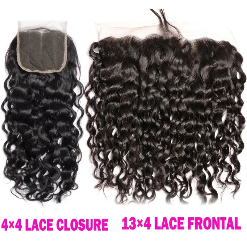 Water Wave Hair 13x4 Frontale in pizzo trasparente pre-pizzicato 100% capelli umani linea di capelli naturali_voghion.com
