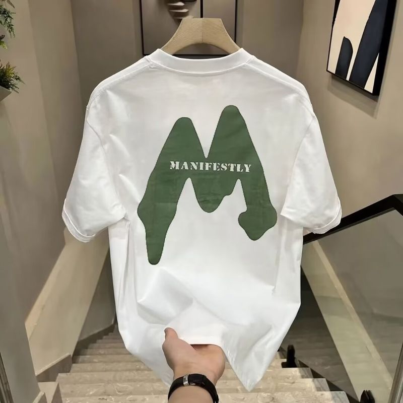 Herrenbekleidung Baumwoll-T-Shirt mit Rundhalsausschnitt, modisch bedruckt, lässiges T-Shirt, kurzärmelig_voghion.com