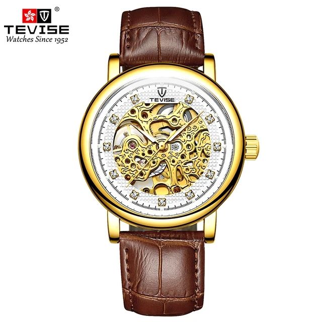 TEVISE T8462 8462 Valódi bőr karóra Mechanikus férfi férfi vízálló erős látású éjszakai fény funkcióval Automata órák_voghion.com