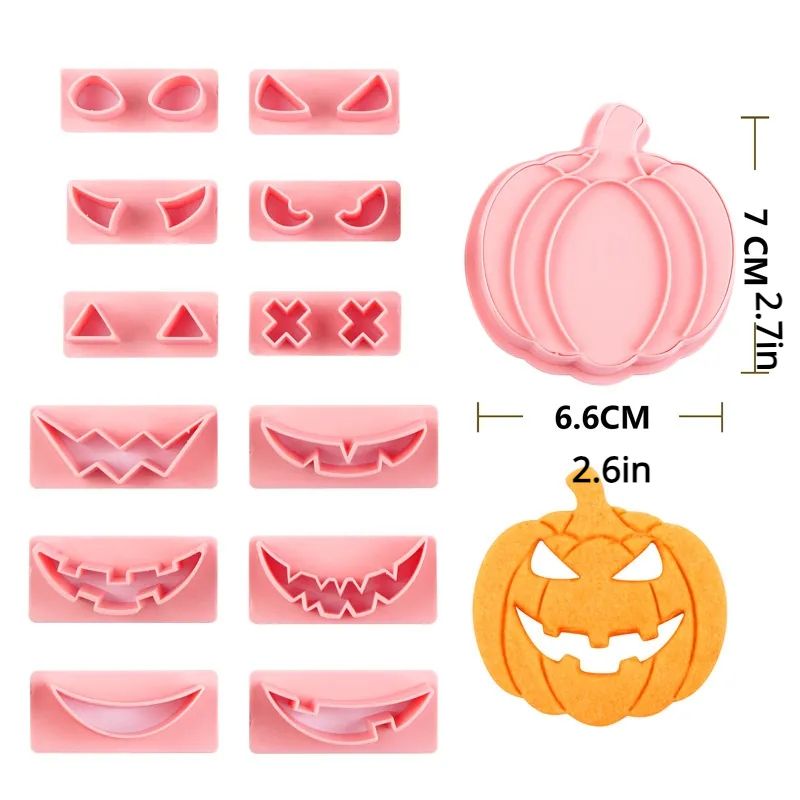 13pcs, Fun Halloween Pumpkin Cookie Cutters - 6 Different Facial Expressions - Plastic Pastry Molds - Baking Tools and Kitchen Accessories_voghion.com