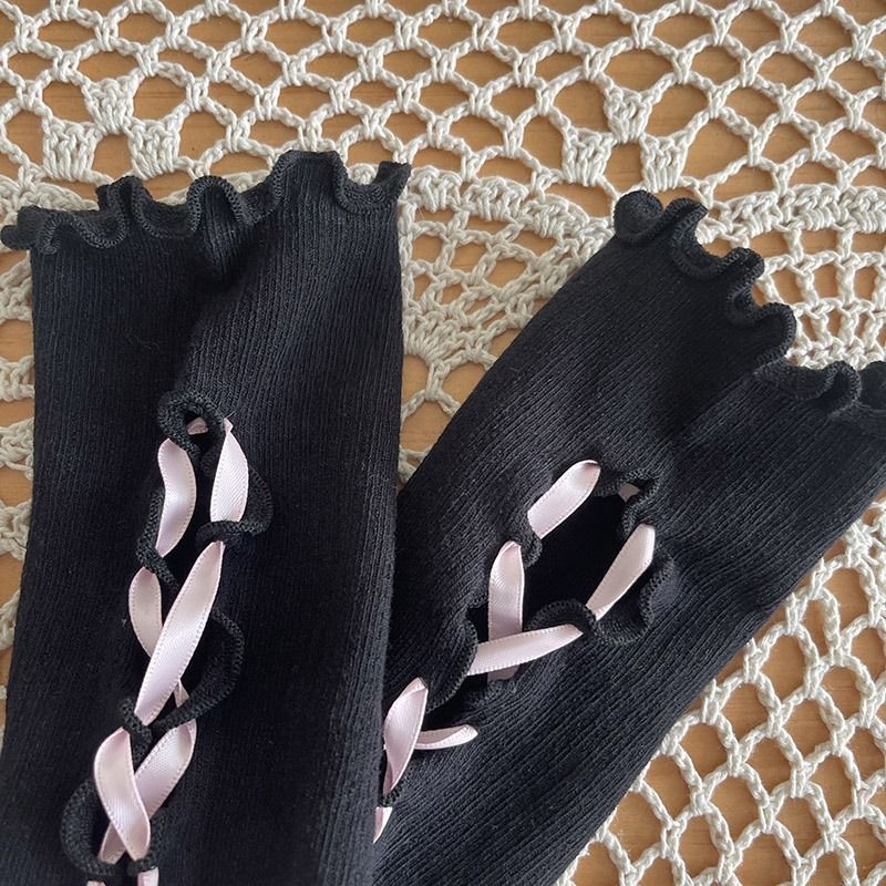 Gants à lacets fins style ballet Lolita Y2K pour femmes, manches en dentelle blanche, protection solaire d'été, Spice Girls_voghion.com