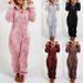 Women's Autumn And Winter Fleece Thickened Fluffy Jumpsuit Home Hooded Bear Pajamas_voghion.com