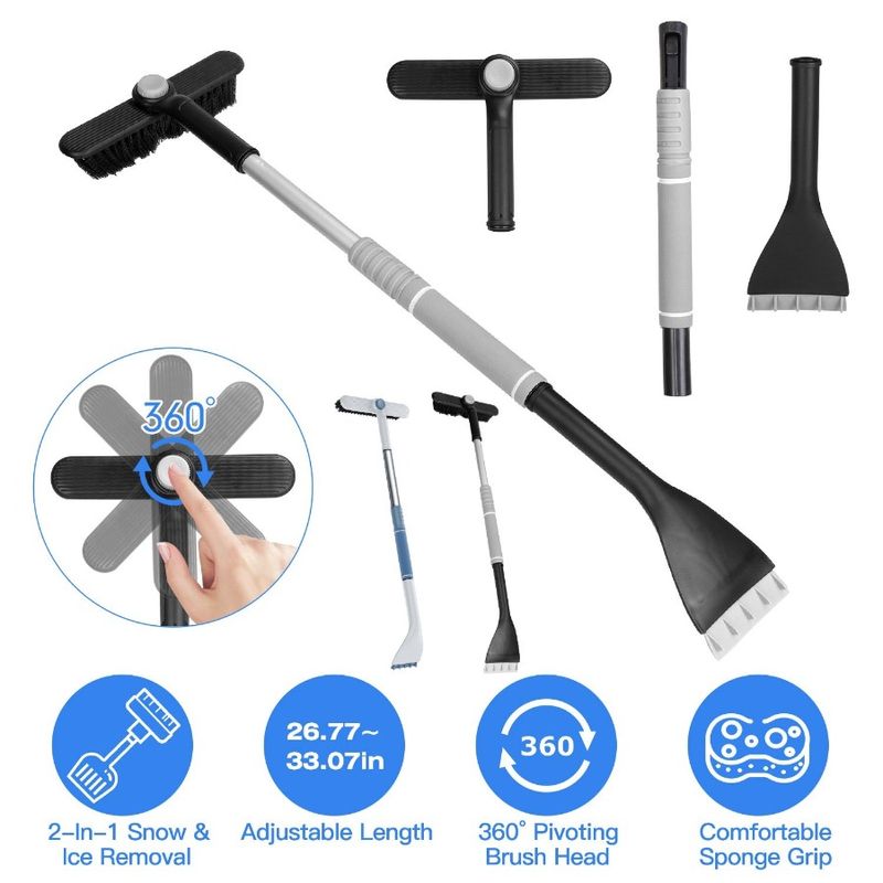 Tool Extendable Brush Automobile Ice 360 Snow In Shovel Removal With Snow Scraper Telescopic Pivotin Car 2 Frost 1 Removal Snow_voghion.com