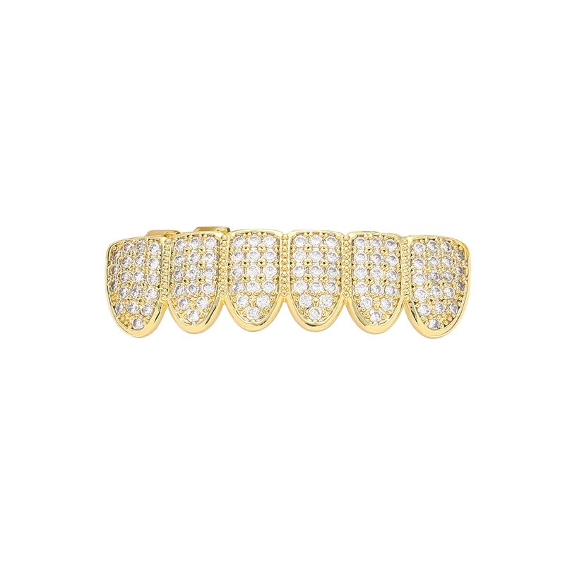 hip hop gold braces Halloween unisex environmentally friendly copper micro inlaid zircon cool personality braces_voghion.com