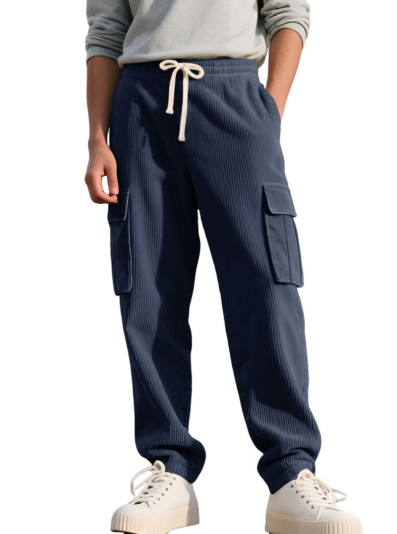 Herrenbekleidung Herren Cord-Arbeitshose – Vintage-Freizeithose mit weitem Bein und praktischen Taschen_voghion.com
