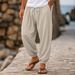 Autumn Wide Men's Cotton And Linen Trousers Summer Jogging Pants Elastic Waist Straight High Waist Solid Color Comfortable And Breathable_voghion.com