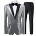 Elegant Stage Performance Suit With Glitter Lapel - Slim Fit Tuxedo For Wedding, Nightclub, Host & Groom_voghion.com