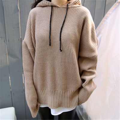 Maglione con cappuccio rosso rosa in stile pigro per donna, autunno e inverno 2024, stile college, dolce manica a lanterna_voghion.com