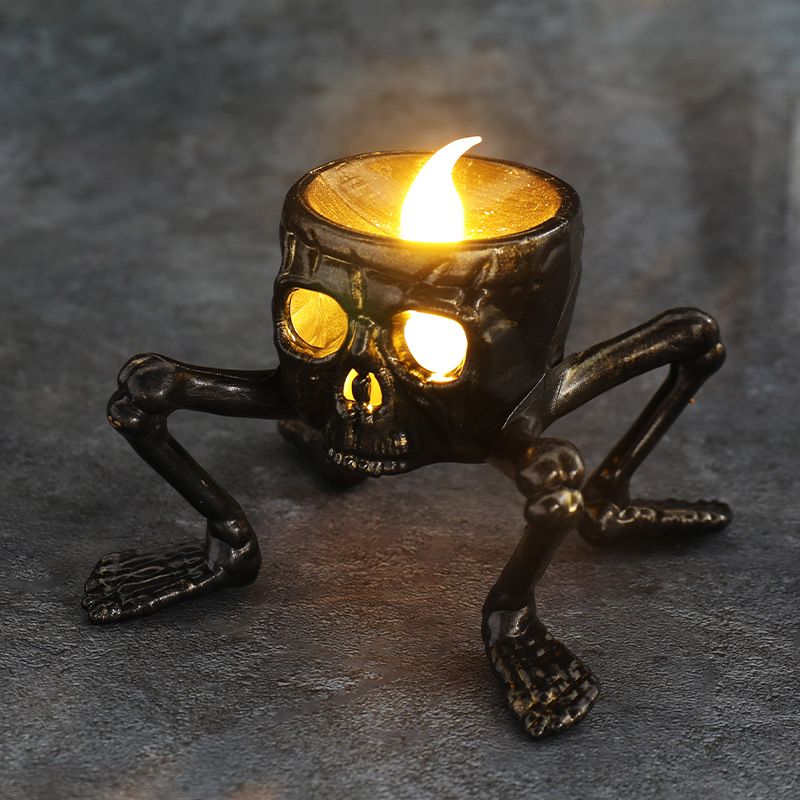 Lampă de mână cu craniu de Halloween, atmosferă, aspect, recuzită, craniu, picior, lumină de noapte, lampă cu lumânare de Halloween_voghion.com