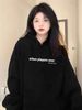 Navy Blue Hooded Sweatshirt For Women Early Spring 2025 New Thin Jacket Autumn Winter Fleece Lined Thickened Lazy Top_voghion.com
