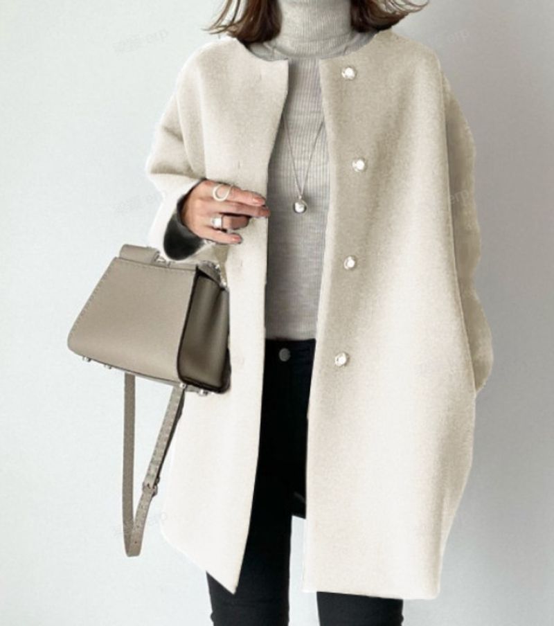 4-Color High-Quality Straight Tube For Women's Autumn And Winter Temperament, Solid Color Simple Woolen Coat Top_voghion.com