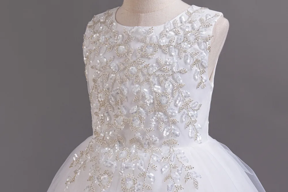 Mother & Kids foreign trade girls dress skirt large children sleeveless heavy wedding dress flower girl show princess dress floor-length_voghion.com