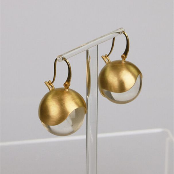 Orecchini da donna minimalisti con sfere in metallo e perline in acrilico trasparente, orecchini a cerchio in oro spazzolato, orecchini rotondi retrò per donna_voghion.com