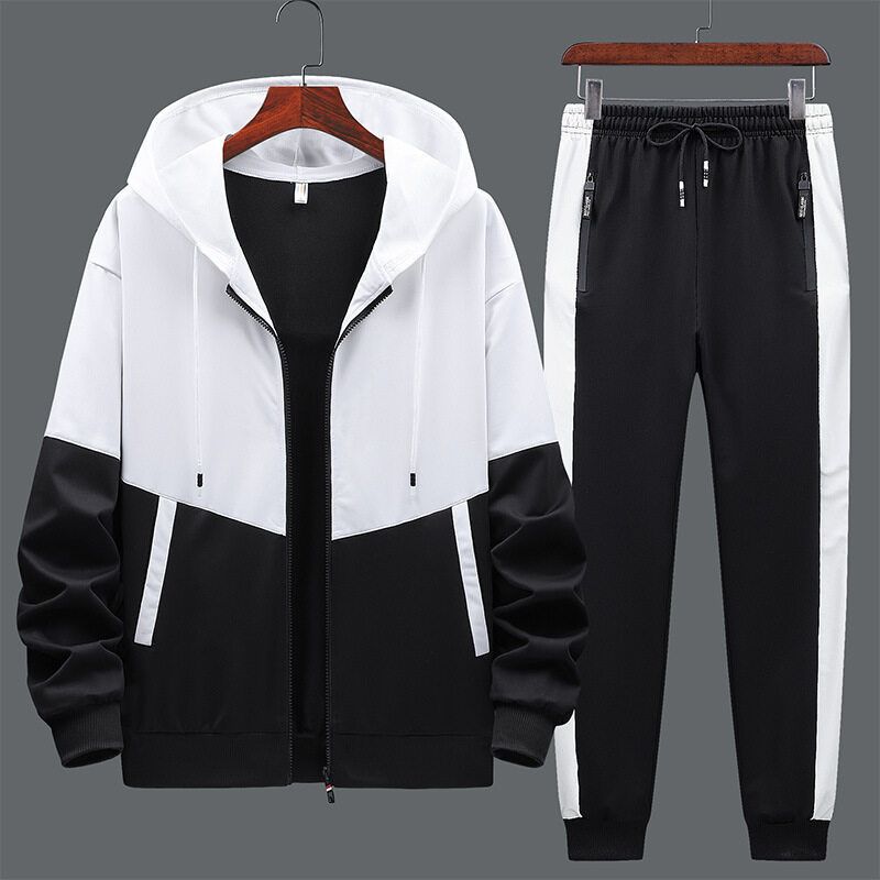 ​​Herren-Trainingsanzug-Set mit Kapuze – Langärmliger Kapuzenpullover mit Reißverschluss und Jogginghose (S-4XL, Weiß/Gelb/Blau)​_voghion.com