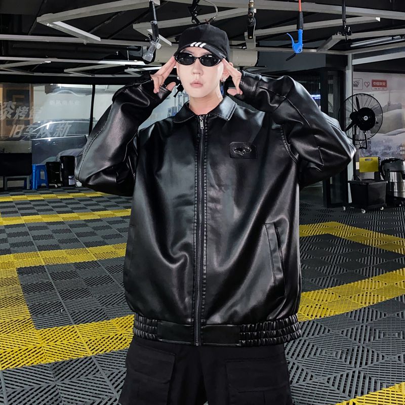 Trendige, lockere Pilotenlederjacke für Herren aus PU, 507-2-PY6807-P80_voghion.com