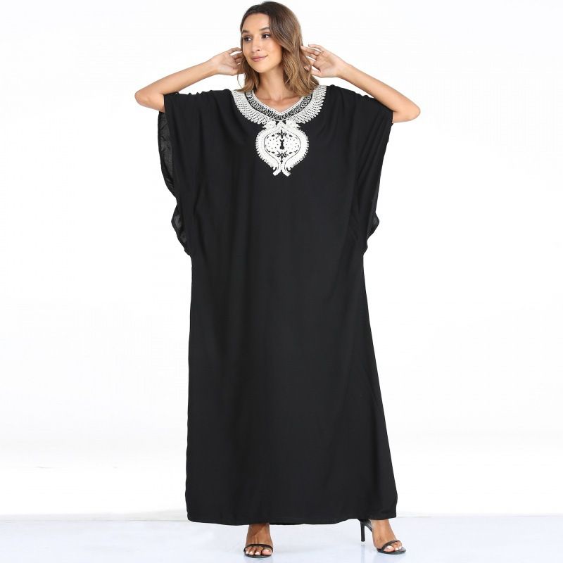 Damen-Bademantel, kurzärmelig, langer Rock, Kaftan-Robe, orientalisches Kleid in Übergröße, lockeres Kleid_voghion.com