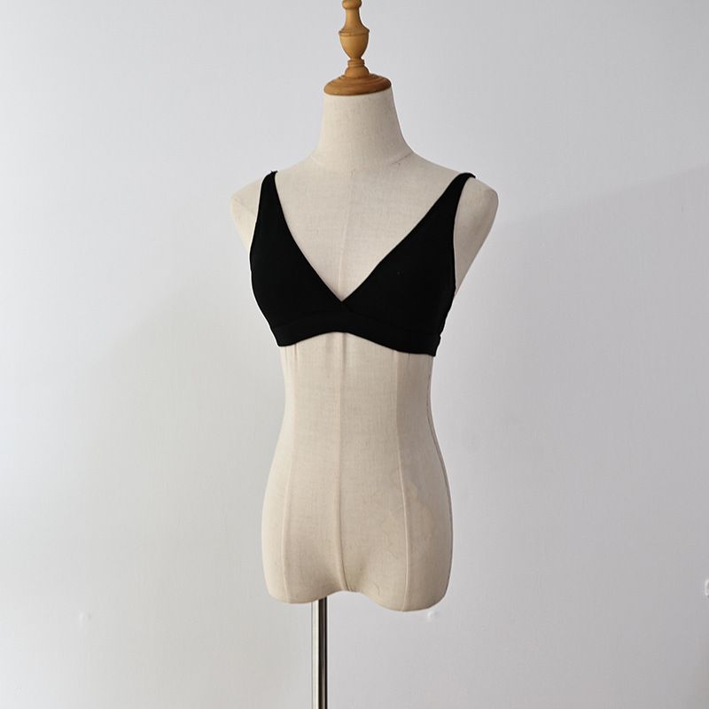 Soutien-gorge français à bonnets en V profonds avec anneaux en acier, matière protéinée en cachemire pour femme, sans coutures et joli style froncé dans le dos - S_voghion.com
