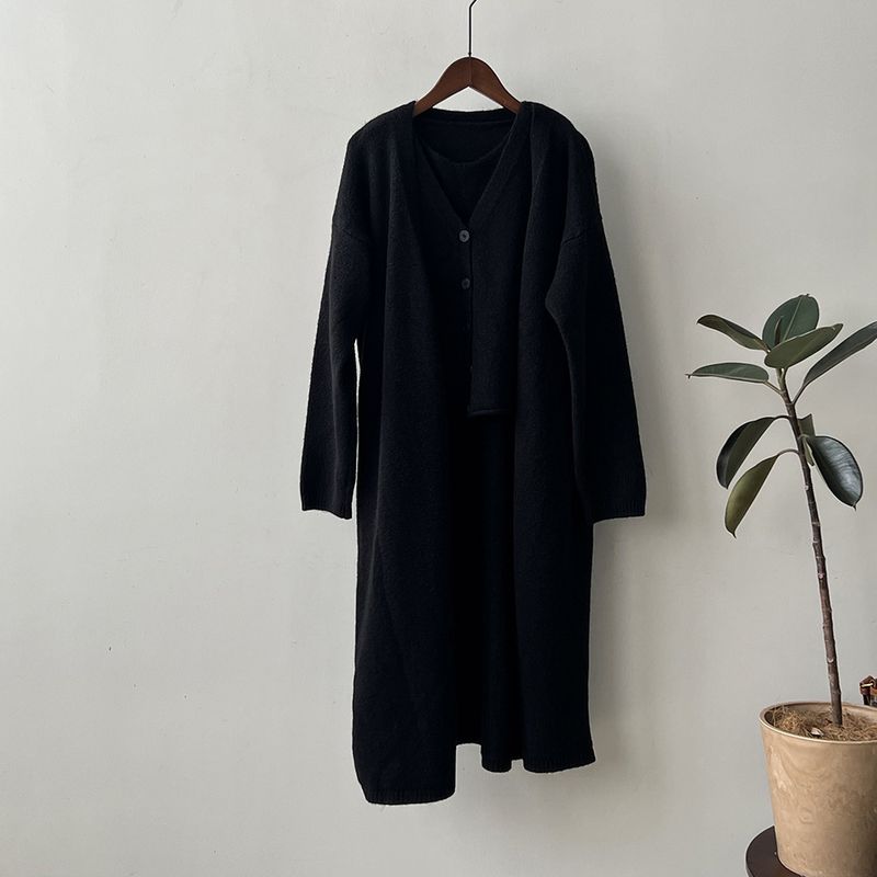 Ensemble deux pièces pour femme, cardigan tricoté moyen et long, petit gilet, pull_voghion.com