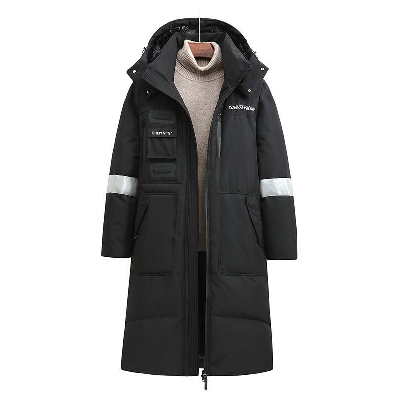 Piumino lungo invernale da uomo, lungo fino al ginocchio, parka per temperature estremamente fredde, con piume d'anatra bianca 600FP, giacca con cappuccio ispessita antivento_voghion.com