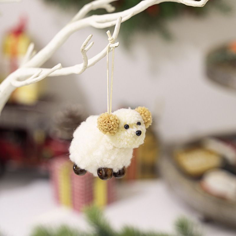 Christmas decorations Plush felt puppy pendants White pet pendants Christmas tree cute pendants hanging ornaments_voghion.com