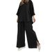 completo da donna casual alla moda, ampio, tinta unita, in cotone e lino, camicia a maniche lunghe, pantaloni, completo da due pezzi_voghion.com