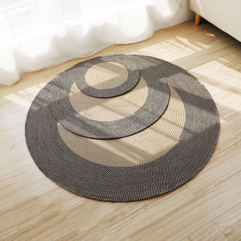 Woven Rug - Vintage Round Floor Mat For Bedside & Sofa (Boho Chic, Natural Fiber, Non-Slip Backing, Ready To Ship)​_voghion.com