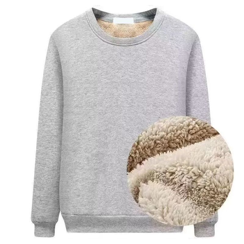 Maglione in lana d'agnello da uomo, autunno e inverno, tinta unita, più velluto spesso, a pois, all'ingrosso, girocollo, con fondo a camicia_voghion.com