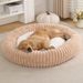 All-Season Round Dog Soft Comfortable Cat Bed Striped Plush Mat Donut Pet Nest_voghion.com