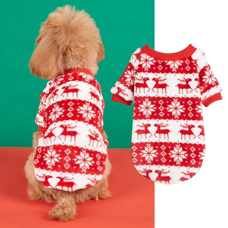New Christmas Outfit Snowman Snow Pattern Print Warm Dog Pullover Two-Legged Fleece Clothing Accessory_voghion.com