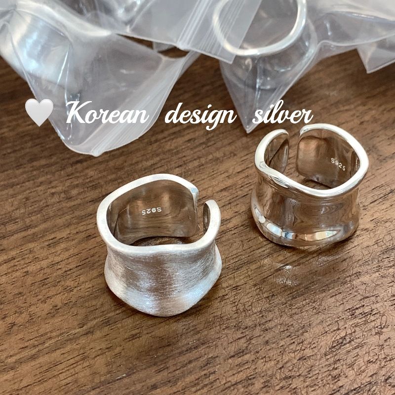 Corea del Sud Dongdaemun Wide Edition Anello Heavy Industry Anello aperto spazzolato irregolare in argento Sterling S925 Premium Sense_voghion.com