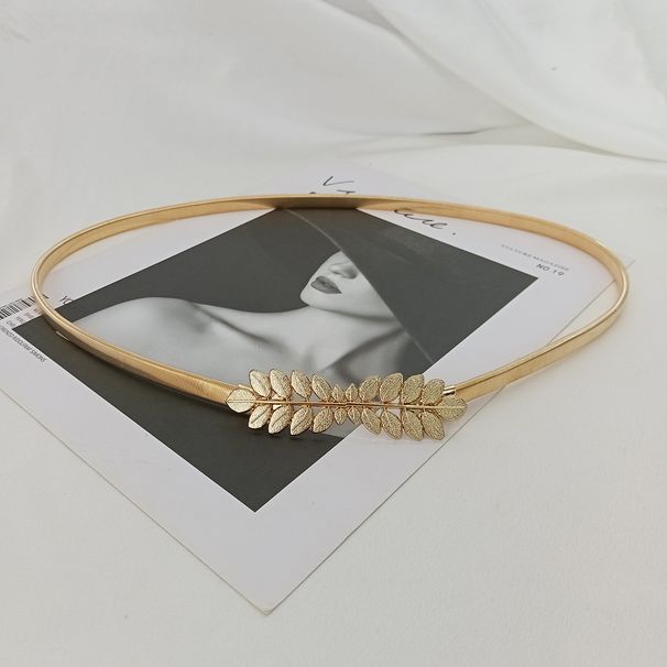 HOT Mote Elastiske Gullkjede Belter For Kvinner Høy Kvalitet Kvinnelig Midje Sier Metall Korsettbelte Stretch Cummerbunds Leaf_voghion.com