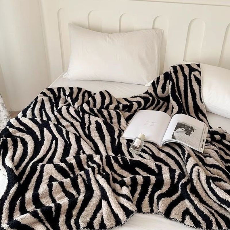 Zebra Pattern Sofa Knitted Blanket Half Velvet Nap Blanket Bed Decoration Bed End Towel Soft Velvet Blanket_voghion.com
