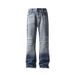 Men's Clothing Autumn Niche Design Pants Cat Whisker Faded Jeans - Retro American Straight Leg With Subtle Flare For Autumn (Black & Blue, 7 Sizes)_voghion.com