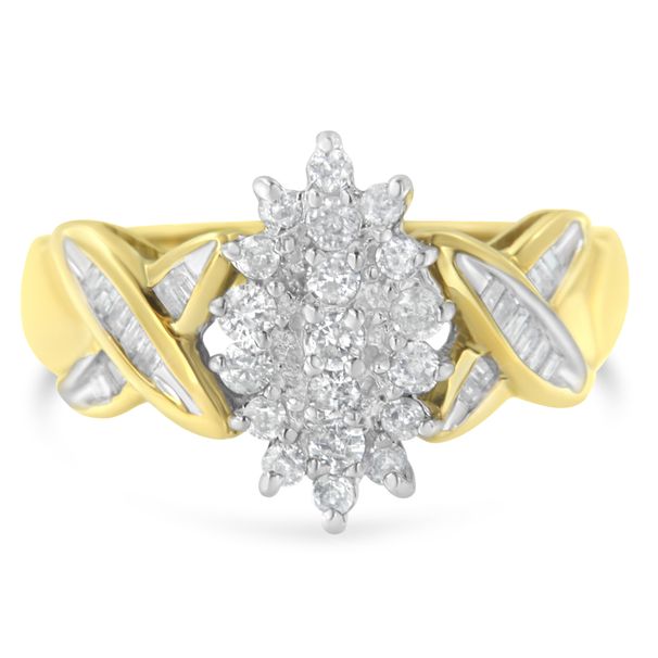 10K Yellow Gold Round And Baguette-Cut Diamond Ring (1/2 Cttw, H-I Color, I1-I2 Clarity)_voghion.com