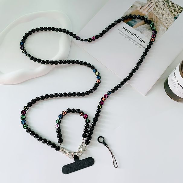 Zwarte ronde kraal gepersonaliseerde ophangkoord, lange ketting, geen gat clip kaart, diagonaal dragen mobiele telefoon hanger voor_voghion.com