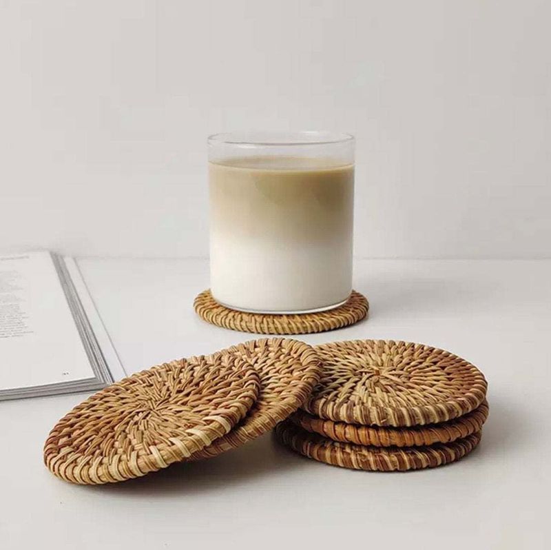 Rattan Coasters;  Table Décor Set of 4_voghion.com