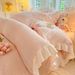 Korean Version Milk Four-Piece Fresh Lace Double-Sided Bed Sheet Duvet Cover Three-Piece Set Thickened Coral Velvet_voghion.com