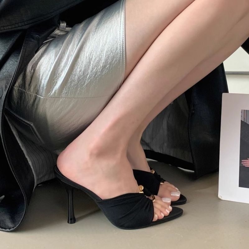 2025 Summer Fashion Open-toe Women's Shoes Pointed-toe Silk Sandals Temperament Metal Buckle High Heels Fashion Hundreds_voghion.com